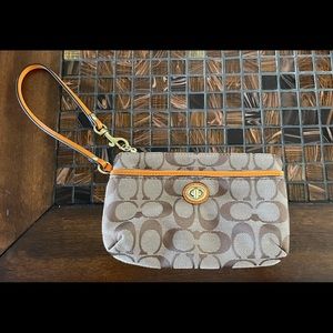 Coach Jacquard Fabric Leather Trim Wristlet